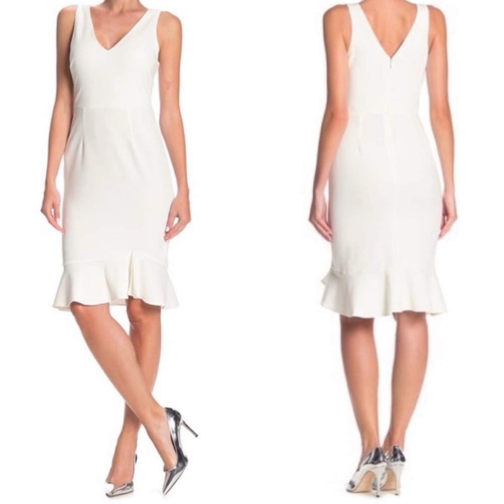 NWT Betsey Johnson Scuba Crepe Dress Sleeveless V-Neck Ruffle Hem Dress Size 4